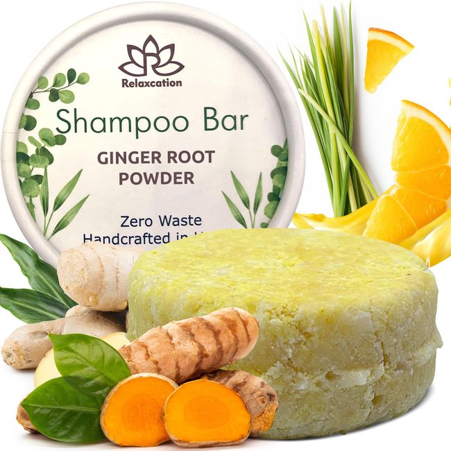 Organic Ginger Root SOLID Shampoo Bar for Growth Hair | GINGER ROOT, CAMELINA OIL, TURMERIC, LEMONGRASS | Anti Hair Loss Formula, Anti-Dandruff and Anti-Itching | Organic Ingredients | Handmade in USA