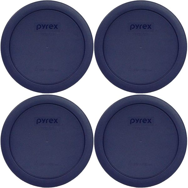 Pyrex Bundle - 4 Items: 7201-PC 4-Cup Blue Round Plastic Lids