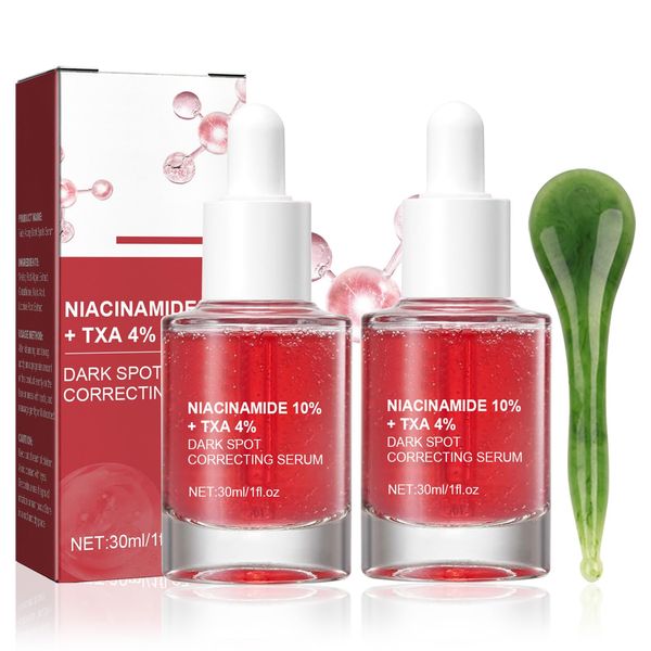 Dark Spot Correcting Serum,2Pcs Niacinamide Serum,10% Niacinamide+ 4% Tranexamic Acid,Targeting Post-Acne Marks,Acne Scars,Even Skin Tone,Fragrance-Free for Sensitive Skin(with a Gua Sha)