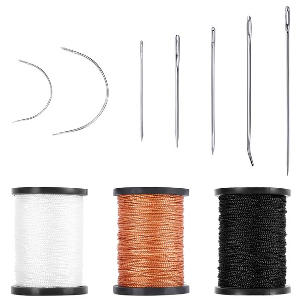 Upholstery Sewing Thread Kit,3 Rolls Upholstery Thread Nylon Thread Heavy Duty Needle and Thread Kit with 7 Pcs Leather Needles for Hand Sewing for Canvas Bags Sofa (3 Colors)