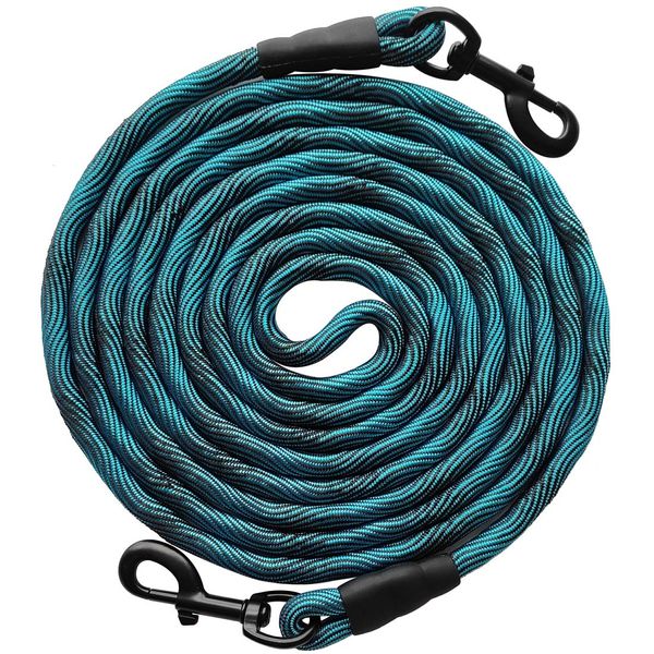 BTINESFUL Tie-Out Check Cord Long Rope Dog Leash, 12ft 20ft 30ft 50ft Recall Training Lead Leash- Great for Large Medium Small Dogs Training, Playing, Camping, or Backyard (12ft, Blue Black)