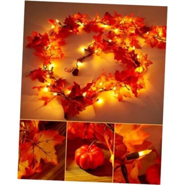 11FT Fall Garland with Lights, Plug in Fall Lights 50 Bulbs Red (Plug-In)
