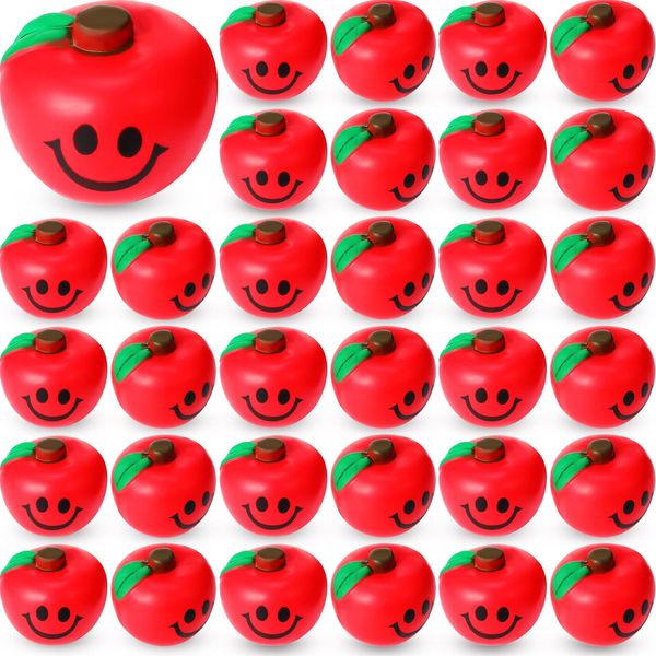 Jerify 30 Pcs Fruit Stress Ball Toys, Fruit Smile Stress Balls, Fruit Stress Relieve Toys, Soft Foam Stress Balls for Finger Exercise Stress Anxiety Relief Party Supplies (Red)