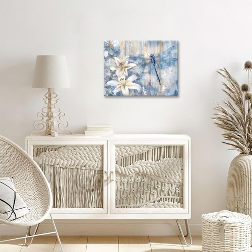 Dragonfly Canvas Wall Art White Lily Farmhouse Painting Flower Floral Picture Framed for Bathroom Bedroom Living Room Modern Home Office Dragonfly Wall Decor 12"x16"