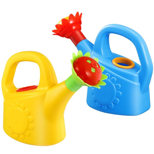 2pcs Watering Can Toys Sun Flower Cartoon Watering Kettles Toy Garden Watering Can Plastic Watering Bucket Plant Sprinkling Can for (Random Color)