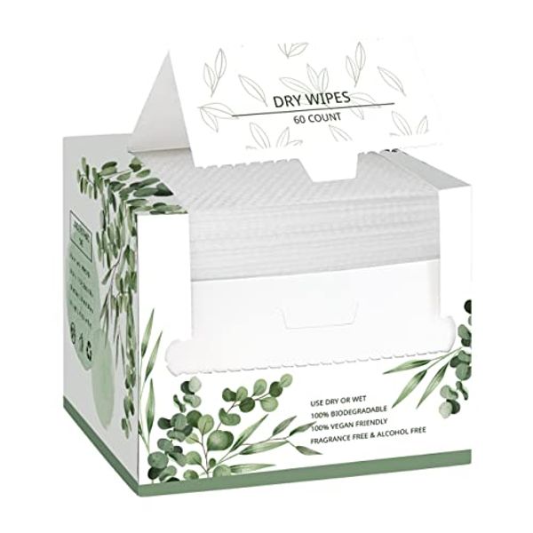 WOWOTEX Disposable Face Towel Biodegradable Large Dry Wipes 60 Count/Box Extra Thick Soft Clean Facial Towels for Sensitive Skin, Makeup Removing, Cleansing, Nursing, Travel, 10×12 Inches
