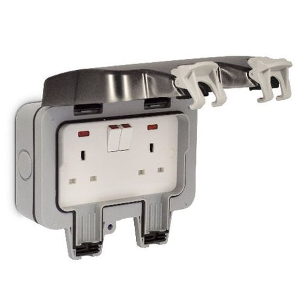 BG Electrical 13A, BS Fixing, Active, 2 Gang RCD Socket, Polycarbonate, Surface Mount, Switched, IP66, 230V ac, Grey,