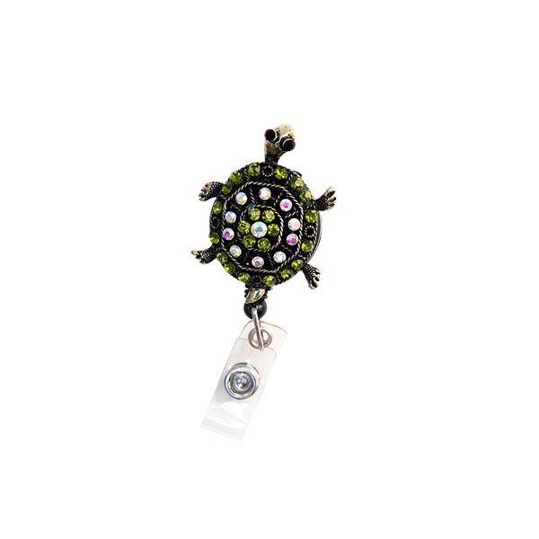 New Custom Bling Rhinestone 3D Animal Badge Reels/Retractable ID Badge Holders/ID Badge Pull Reels (3D Bling Green Turtle)