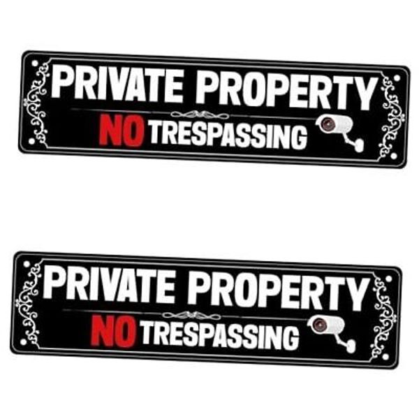 2 Pcs Private Property No Trespassing Metal Sign, Private Property Signs