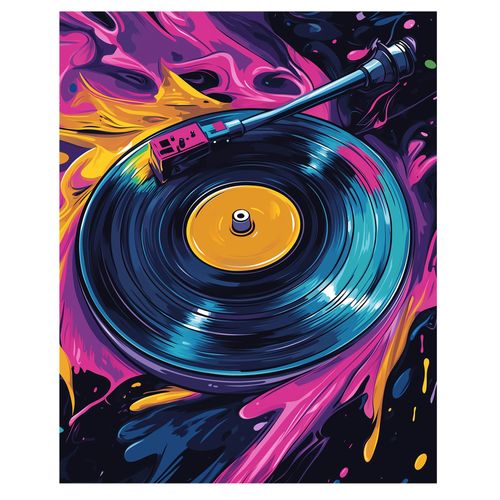 Spinning Vinyl Record Paint by Numbers for Beginners, Cool Vinyl Record Paint by Number Kits for Adults, Colorful Vinyl Record Acrylic Paints Oil Painting for Home Decor(16×20inches, No Frame)