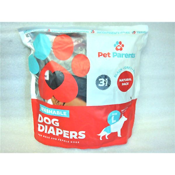 Pet Parents 3 PK WASHABLE DOG DIAPERS Large 19-27" waist Black Gray Rust UNISEX