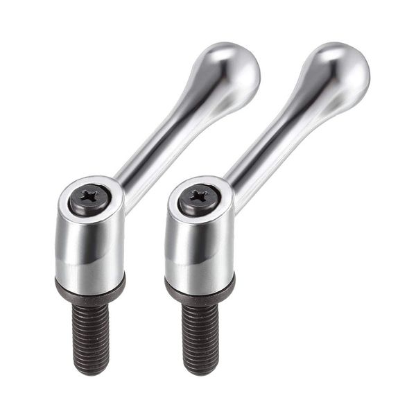 sourcing map M10 x 25mm Handle Adjustable Clamping Lever Thread Push Button Ratchet Male Threaded Stud Knobs Locking Rotating Screw Handles Quick Release Bolt Silver Tone 2pcs