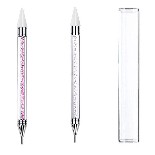 Rhinestone Picking Pen Diamond Painting Pen Dot Pen Nail Art Pen Envelope Pen Crystal Bead Handle Nail Decoration Pen Diamond Painting Art Tools Nail Design DIY Craft Set of 2 White + Pink