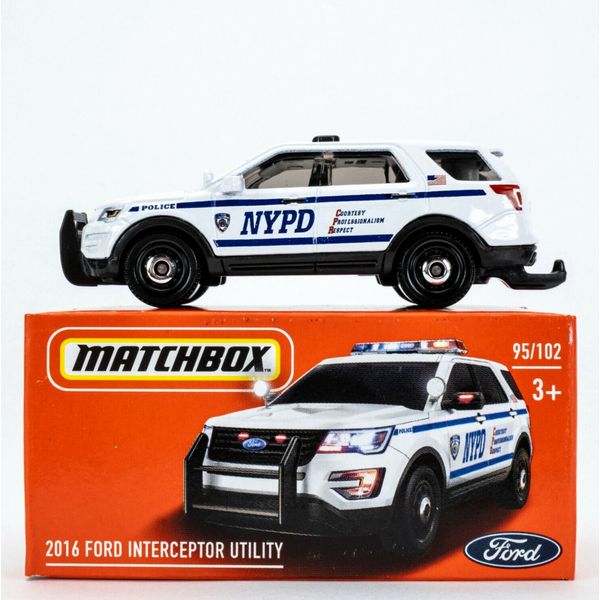 2022 Matchbox Power Grabs #95 2016 Ford Interceptor Utility WHITE | NYPD | FSB