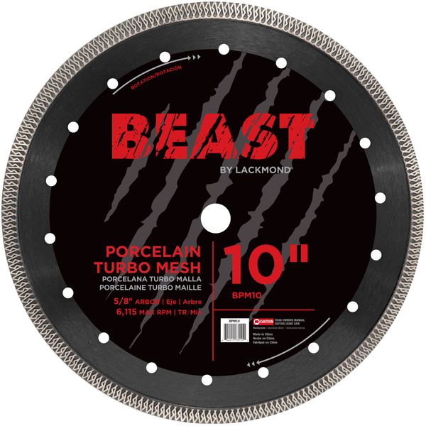 Lackmond Beast Pro 10" Wet/Dry Porcelain Turbo Mesh Saw Blade - 10" Tile Cutting Tool with Quick Cooling Mesh Rim & 5/8" Arbor - BPM10