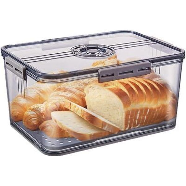 Bread Boxes for Kitchen Countertop, Time Recording Grey-Tall Large Size