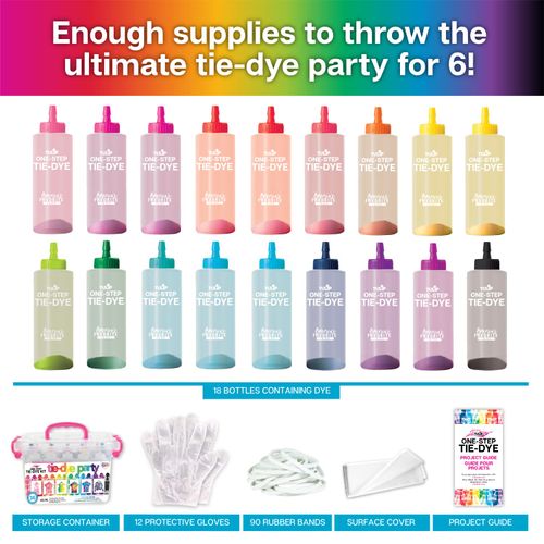 Tulip One-Step Tie-Dye Party, 18 Pre-Filled Bottles, Creative Group Activity, All-in-1 Fashion Design Kit, 1 Pack, Rainbow