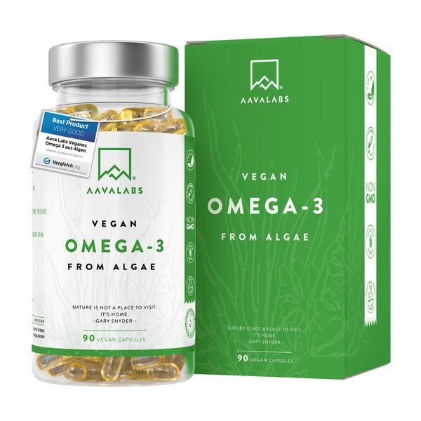 High Strength Vegan Omega 3 Capsules - 1500mg - 600mg DHA and 300mg EPA per Daily dose of 3 Capsules - 90 Omega 3 Vegan - from Sustainable Plant-Based Algae Oil