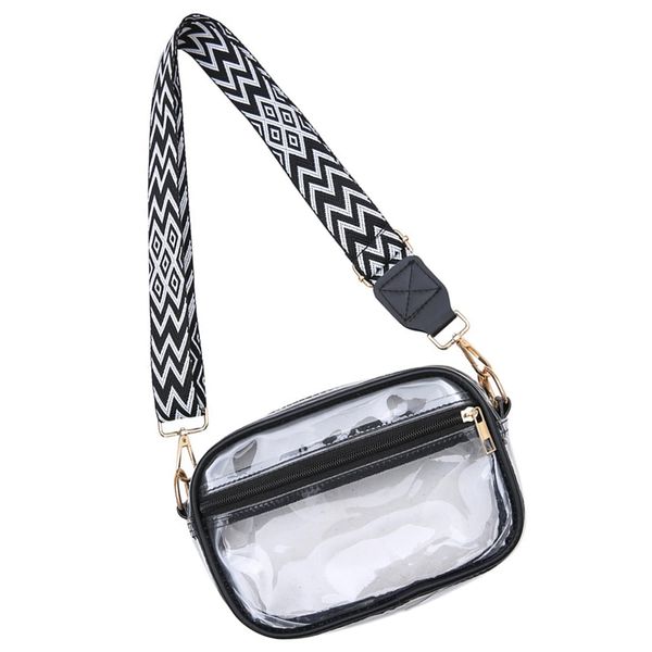 Clear Crossbody Bag Waterproof Messenger Shoulder Bag Clear Bag for Concert Cross Body for Women and Men PVC Transparent Shoulder Bag with Adjustable Strap for Concerts Shopping Travelling (Black)