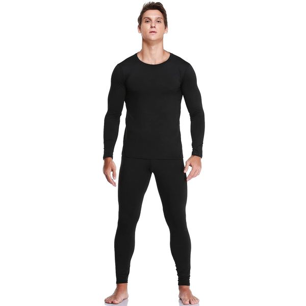 JZCreater Thermal Underwear for Men, Mens Long Johns Thermal Underwear Set, Winter Fleece Lined Base Layer Set for Cold Weather (Large, Black)