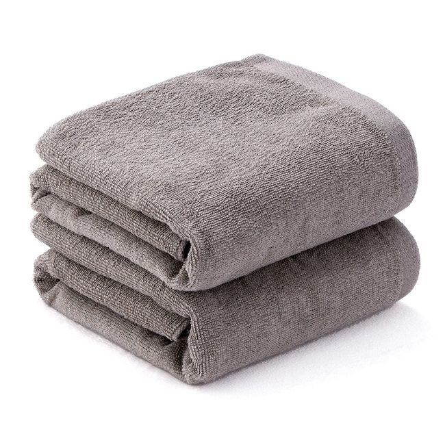 Towel Factory Lab Thin Quick Drying Bath Towel Set of 2 [Daily] Gray 100% Cotton Absorbent Petite Pla Towel 001 Approx. 23.6 x 47.2 inches (60 x 120 cm)