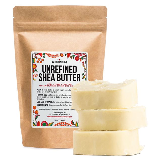 Better Shea Butter Yellow Shea Butter | Authentic, African, Unrefined | Use  for Hair, Soap Making, DIY Lotions | 1 LB (16 oz) block