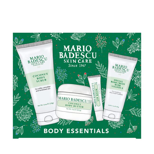 Mario Badescu Best of Body Essentials 4 Piece Kit, Skincare Gift Set Includes Lip Balm, Coconut Body Scrub, Coconut Body Butter & Special Hand Cream With Vitamin E