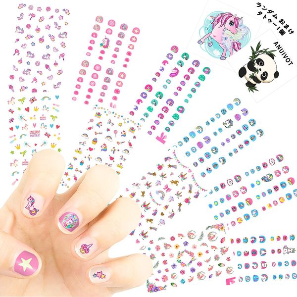 Nail Stickers, Kids, Cute, Unicorn Floral Pattern, 3D Stick On Manicure Set, Character Design, Children's Nail Stickers, 400 Types, 10 Pieces, Rainbow Unicorn, Stars, Princess, Flower Nail Pattern, Ultra Thin, Stackable, Reward Stickers, Birthday Parties,