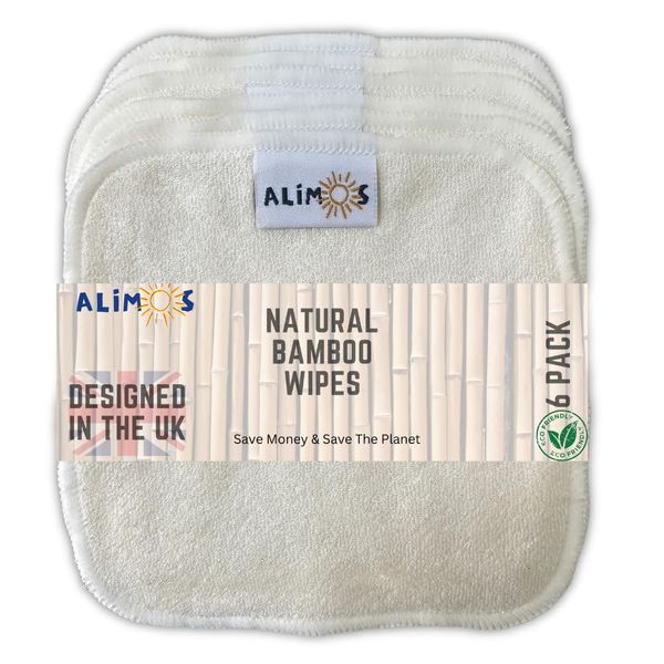 Alimos Bamboo Baby Wipes & Makeup Remover Reusable, Washable, Super Soft, Absorbent Pack of 6 Size Naturally Anti-Bacterial 15x15 cm