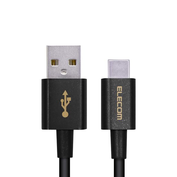 Elecom USB Cable for Smartphones, USB (A-C), Certified, Soft and Durable, 4.8 ft (1.2 m), Black
