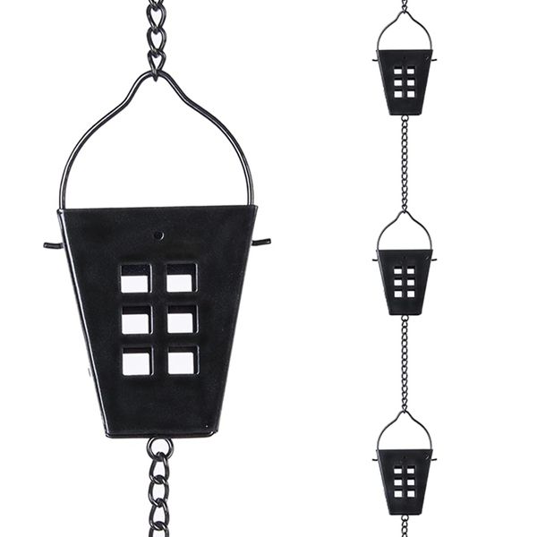 Qipade Square Rain Chain, Black Rain Chains for Gutters 10 FT, Adjustable Rain Catcher Chain with Bell for Eaves Drainage, Rain Gutter Chain Downspout，Black（12 Cups ）