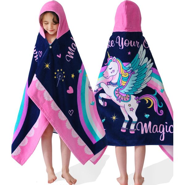 VOOVA & MOVAS Toddler Towels for Girls Age 3-10, Soft Thick Absorbent Cotton Towels for Boys | Perfect for Beach, Pool, Bath, Magic Unicorn