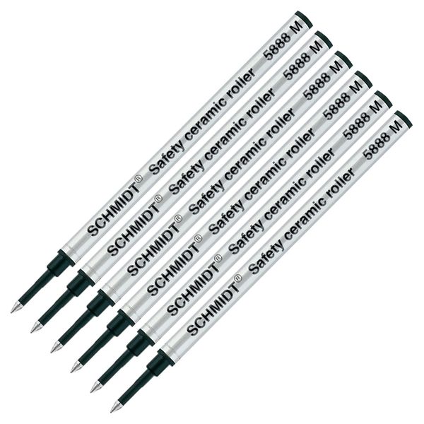 SCHMIDT 6 Pack 5888 Black Medium Rollerball Metal Refill