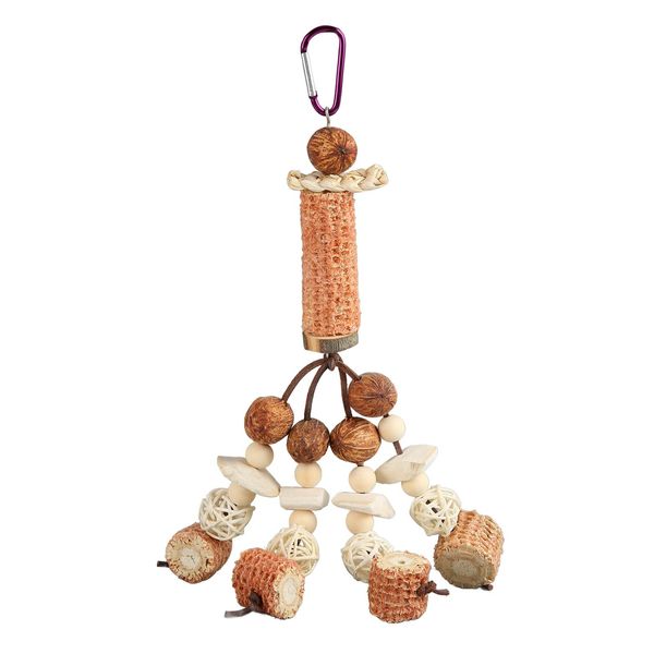 AMONIDA Parrot Corn Cob Chew Toy, Corn Cob Cuttlefish Bone Rattan Wood Beech Wood Nuts Bird Chew Toys, for Peony, Cockatiel, Budgerigar (Rattan Ball Model)