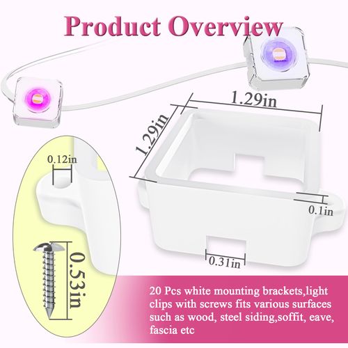 20 Pcs White Mounting Brackets, Light Clips W/Screws, Fits Govee RGBIC LED Permanent Outdoor LED Lights Non-Pro/Original H705, Elite Version H805, for Various Surfaces like Wood, Steel Siding etc