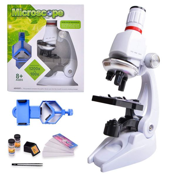 HONPHIER Kids Microscope 100x 400x 1200x Microscope for Children Microscopes Set Microscope Kit Kids Toys Science with Adjustable Phone Holder