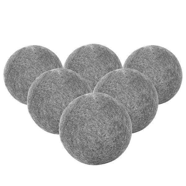 Wool Dryer Balls, 6 Pack Reusable Natural Fabric Softener Ball, Chemical-Free, No Lint, for Baby Clothes, Laundry Balls for Dryer, Anti Static, Reduces Wrinkles and Saves Time (Dark Grey)