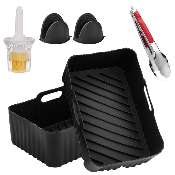 Air Fryer Accessories Set 5pcs for Ninja AF300UK AF400UK, Dual Air Fryer Accessories Including Silicone Air Fryer Liner, Kitchen Tong, Pastry Brush with Oil Bottle for Air Fryer, Oven and Microwave