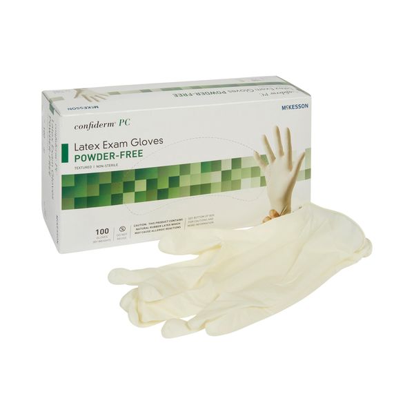 McKesson Confiderm PC Latex Exam Gloves - Powder-Free, Ambidextrous, Textured, Non-Sterile - Ivory, Size Medium, 100 Count, 1 Box