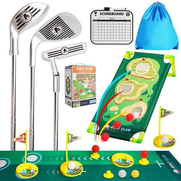 SCWDAU Toddler Golf Clubs Set - Upgraded Kids Golf Toys, Adjustable Toddler Golf Set with Scorecard, Storage Bag, Indoor and Outdoor Yard Game Gifts for 2 3 4 5 6 7 8 Year Olds Boys Girls