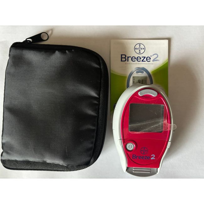 Bayer Breeze 2 Blood Glucose Diabetes Monitor Meter RED COLOR 1440C + Case NEW