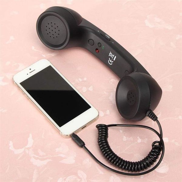 Vintage Retro Telefonhörer Handy Retro Classic 3,5 Mm Telefonhörer Mini Mic Telefonanrufempfänger Smartphone (Schwarz)