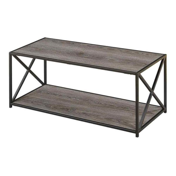 Tucson 42 in. Weathered Gray Large Rectangle Wood Coffee Table with Shelf