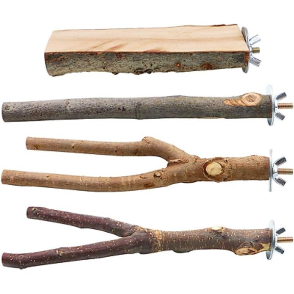 BILLIOTEAM 4 Pack Natural Wood Bird Perch Parrot Stand Branches Fork Toys,Pet Bi