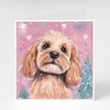 Cockapoo Christmas cards pink with christmas tree pack of 5 for cockapoo lovers