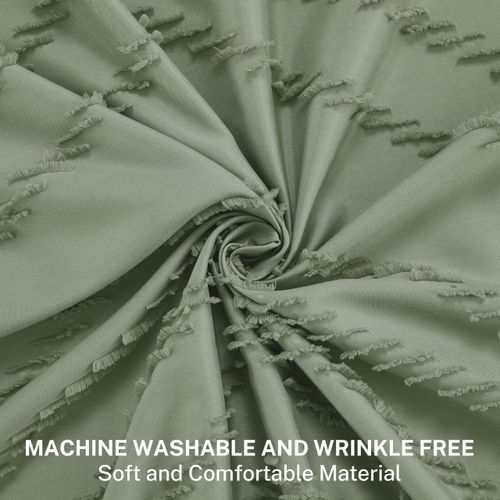 Siiluminisoy Extra Long Sage Green Boho Shower Curtain with Tassel, Woven Fabric 84 in Shower Curtain, Tufted Chevron Striped, 72 x 84, Modern Chic Textured Minimalist Bathroom Shower