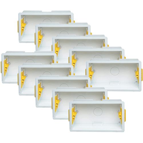 Appleby 10x Pack Double 2-Gang 47mm Dry-Lining Back Box Electrical Wall Knockout Recessed Flush Mount Deep Pattress Dry Lining Partition Switches Sockets Fused Spur Euro Module Faceplates - Yellow