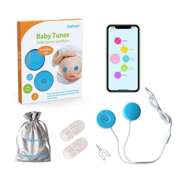 Baby-Bump Headphones – Plays and Shares Music, Sound and Voices to The Womb – Premium Baby Bump Speaker System – Including bebon Tunes APP (iOS and Android) (Blue)