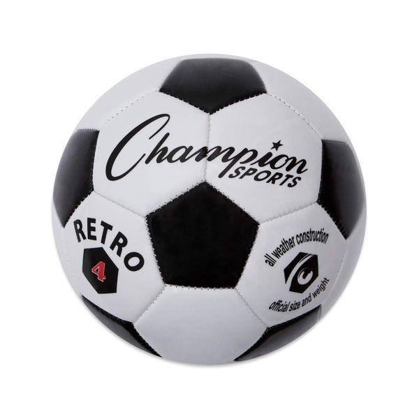 Champion Sports Retro Soccer Ball, Size 4 , Black/White