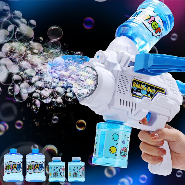 Bubbles Electric Bubble Gun, Skirfy Toy, Bazooka, Outdoor Play, Children's Toy, Water Gun, 2-in-1 Play, 12 Foam Holes, LED Lights, 4 Bottles, Lightweight, Easy to Hold, Bubble Making Machine, Atmosphere, Outdoor Play, Peach, Pool, Camping, Picnics, Weddin